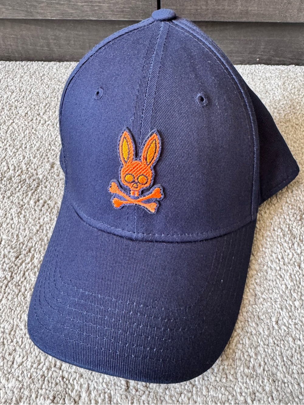Mens Psycho Bunny Cotton Baseball Hat Cap Strap Back Like New Navy Blue